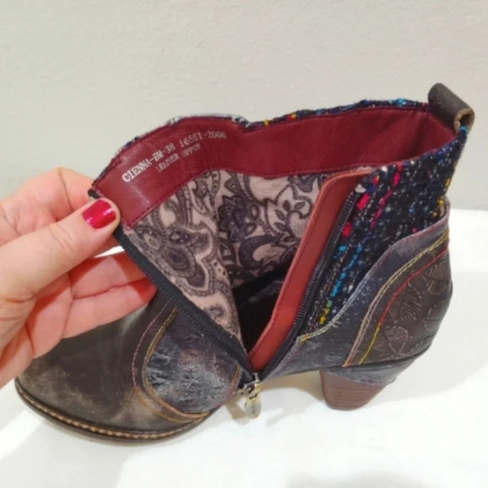 L'Artiste Spring Step Boots Cienna Distressed Multicolor Leather US 7.5 Zip - Picture 12 of 14